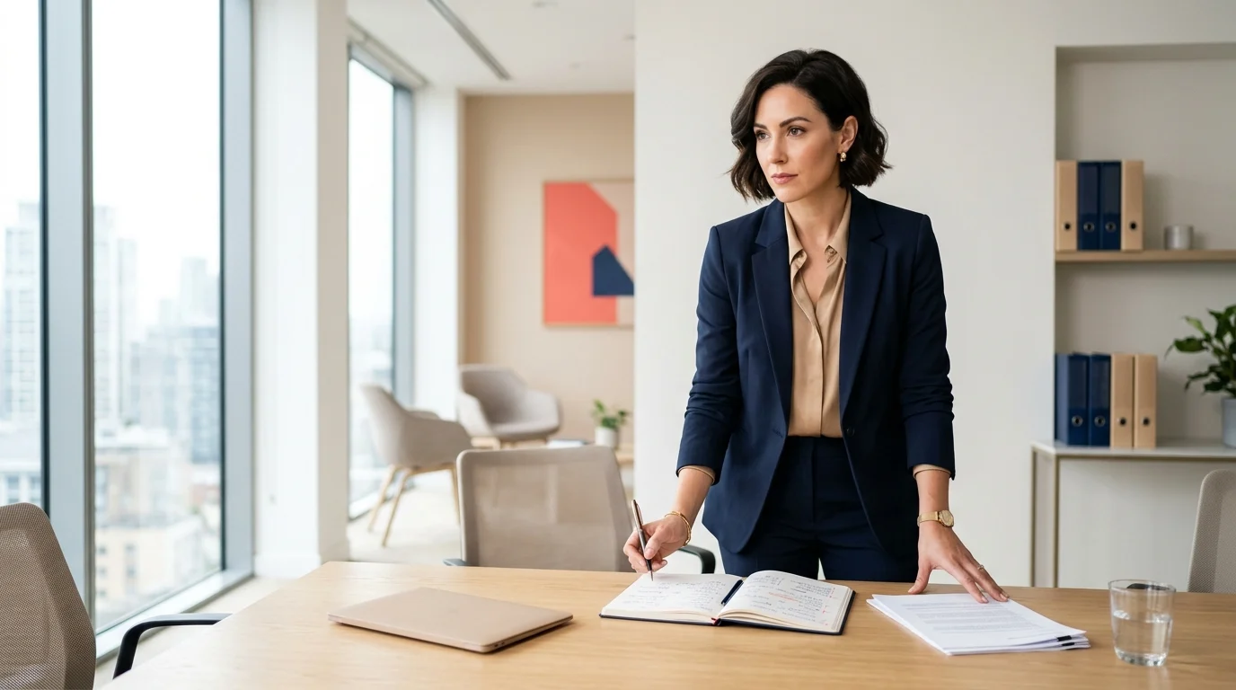 Femme d'affaires confiante en pleine préparation de sa négociation de rémunération, ÉLAN Magazine