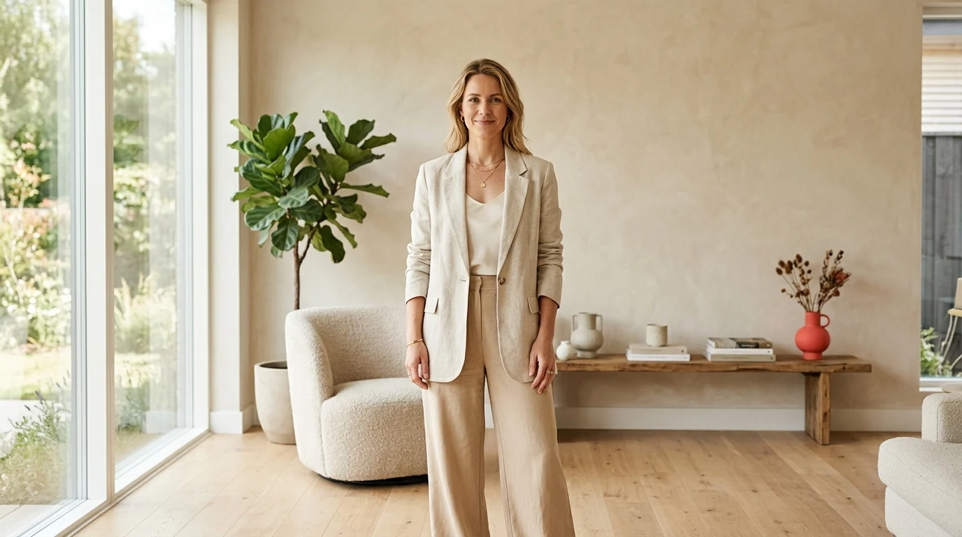 Femme leader posant avec assurance au bureau, ÉLAN Magazine