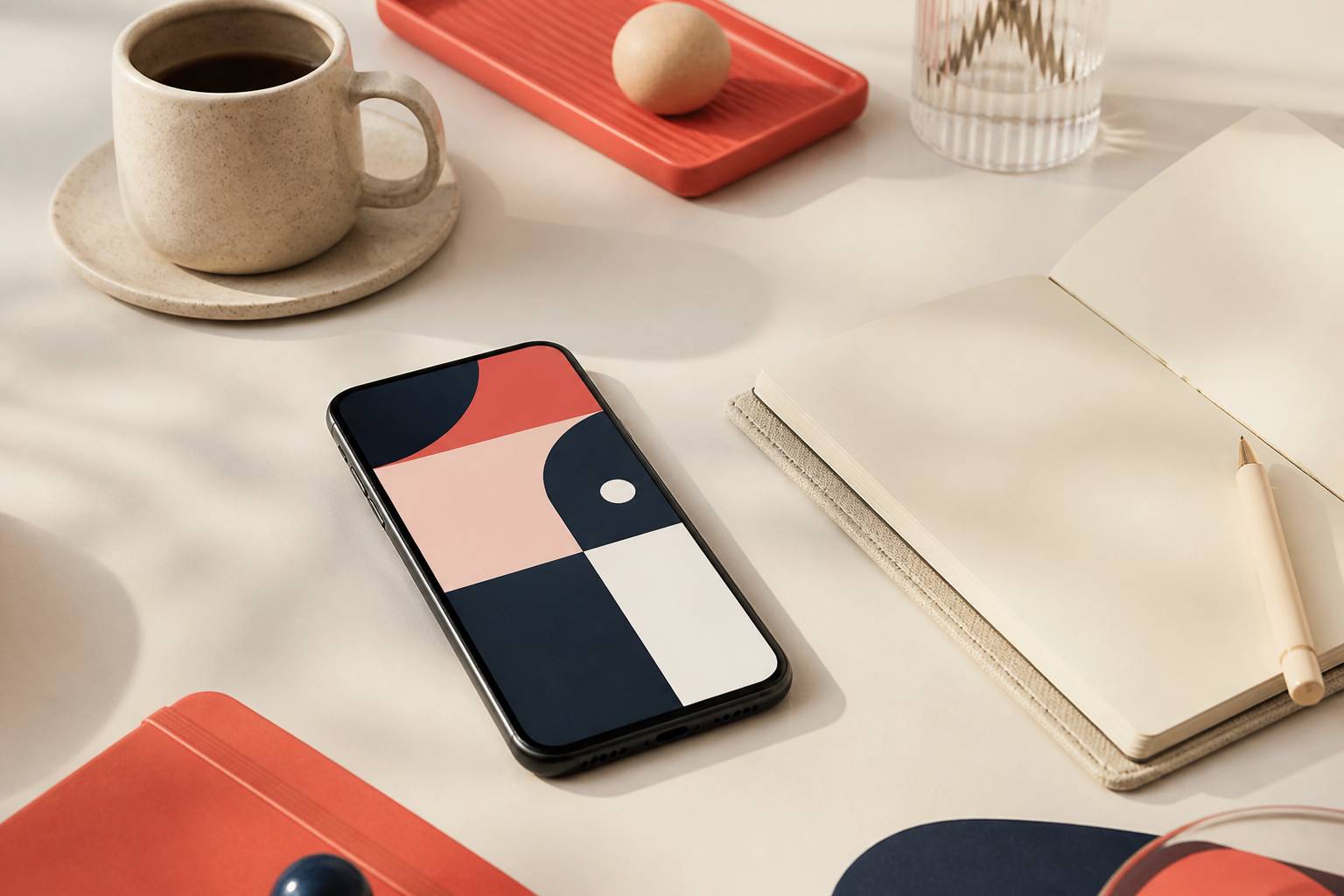 Téléphone posé sur une table avec des silhouettes d'écran floues