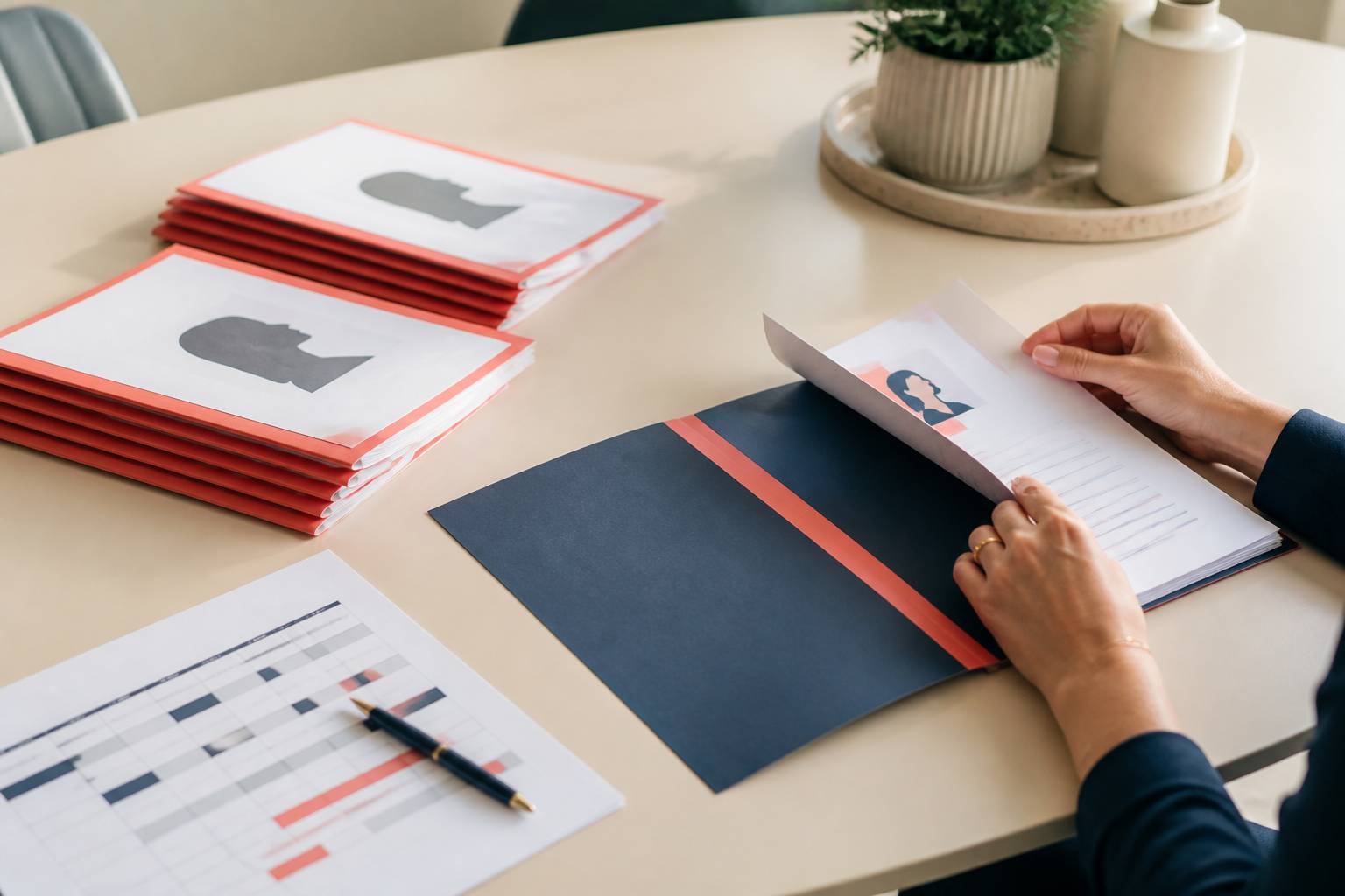 Dossiers de candidature et planning de formation sur une table de réunion