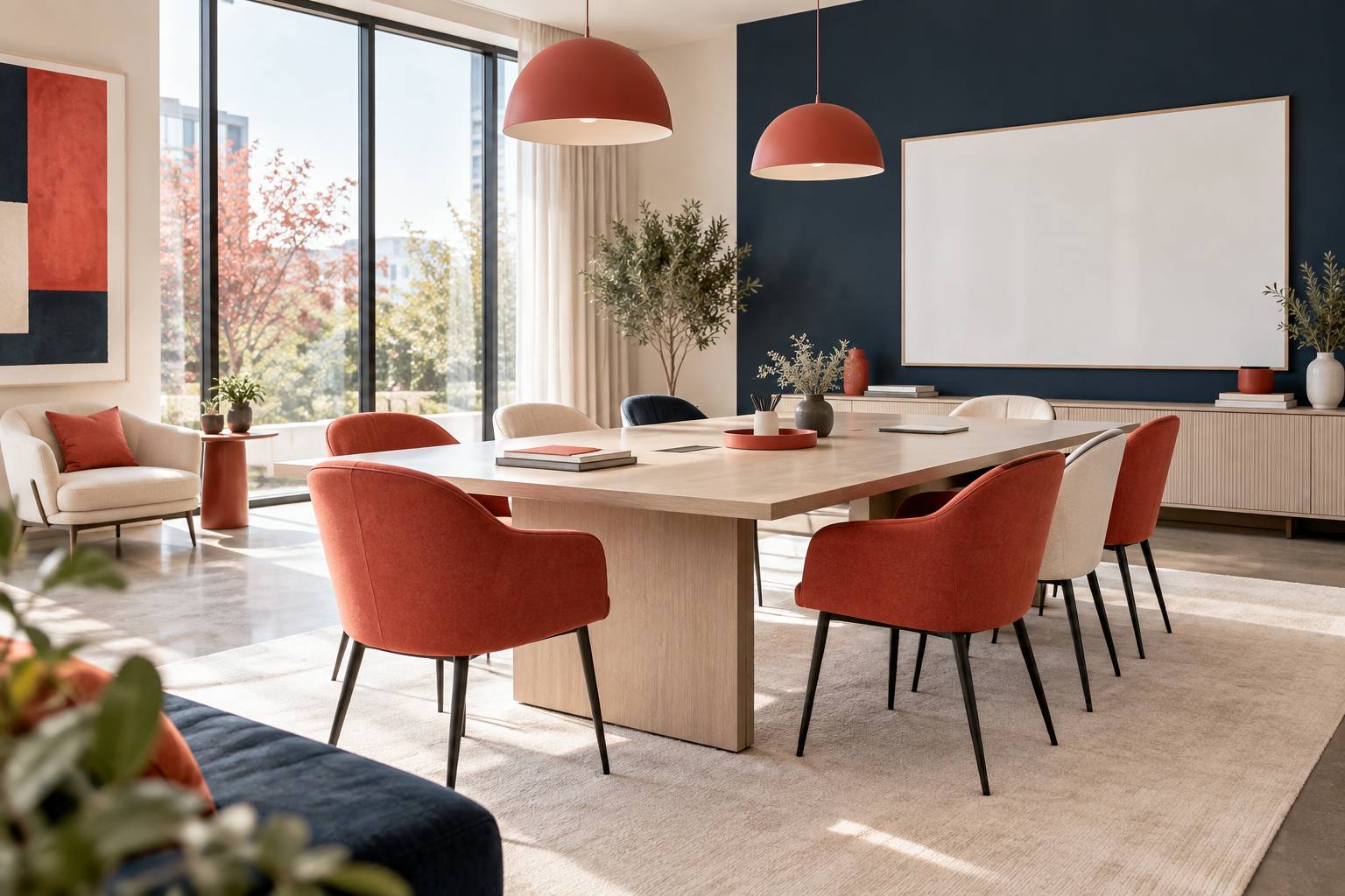Bureau moderne avec ordinateur portable et panneau d'affichage en liège