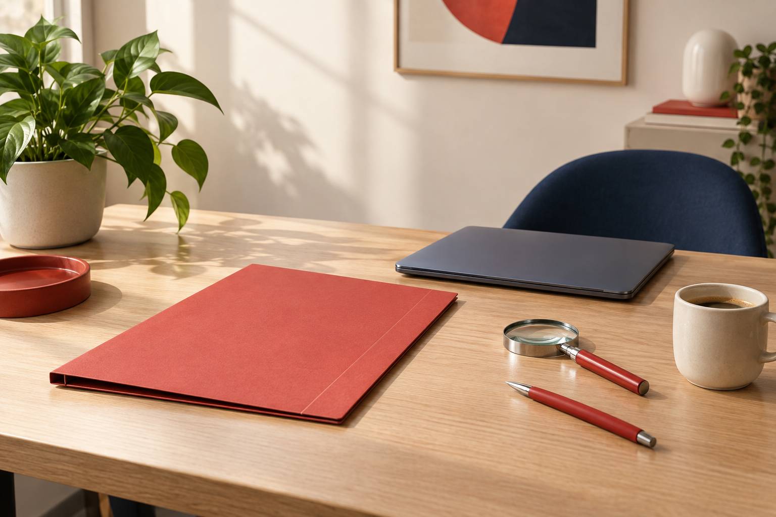 Bureau sobre avec chemise fermée et ordinateur écran éteint