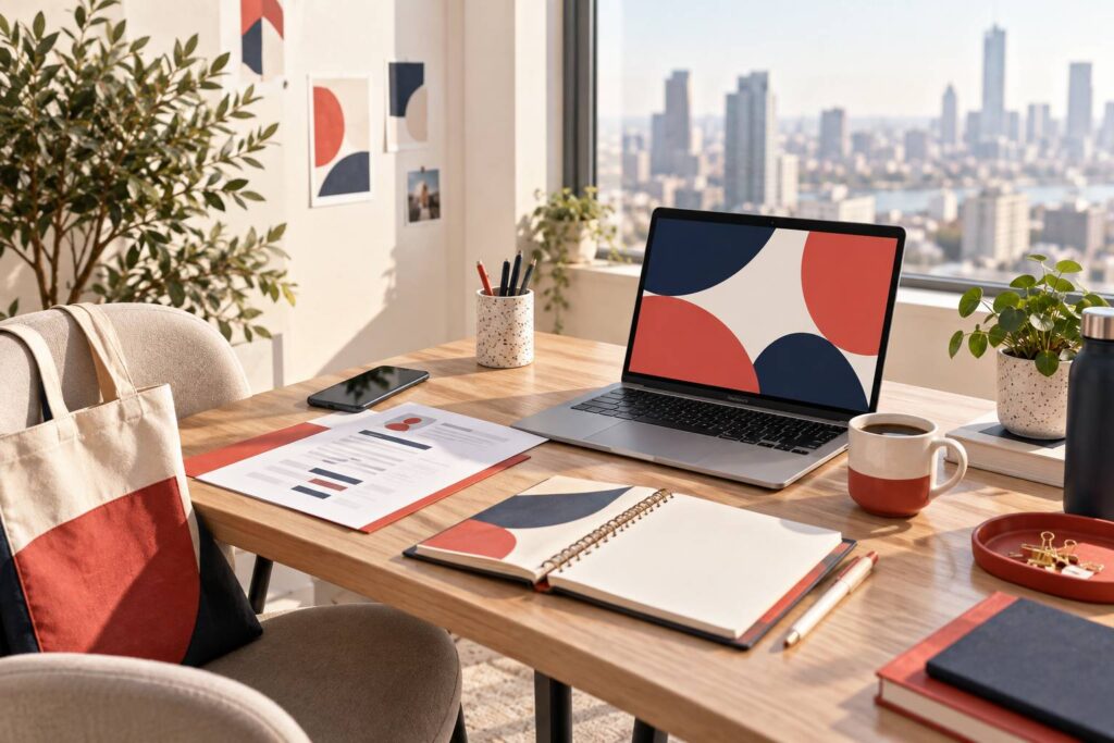 Table de travail d'étudiant avec ordinateur portable, CV et agenda